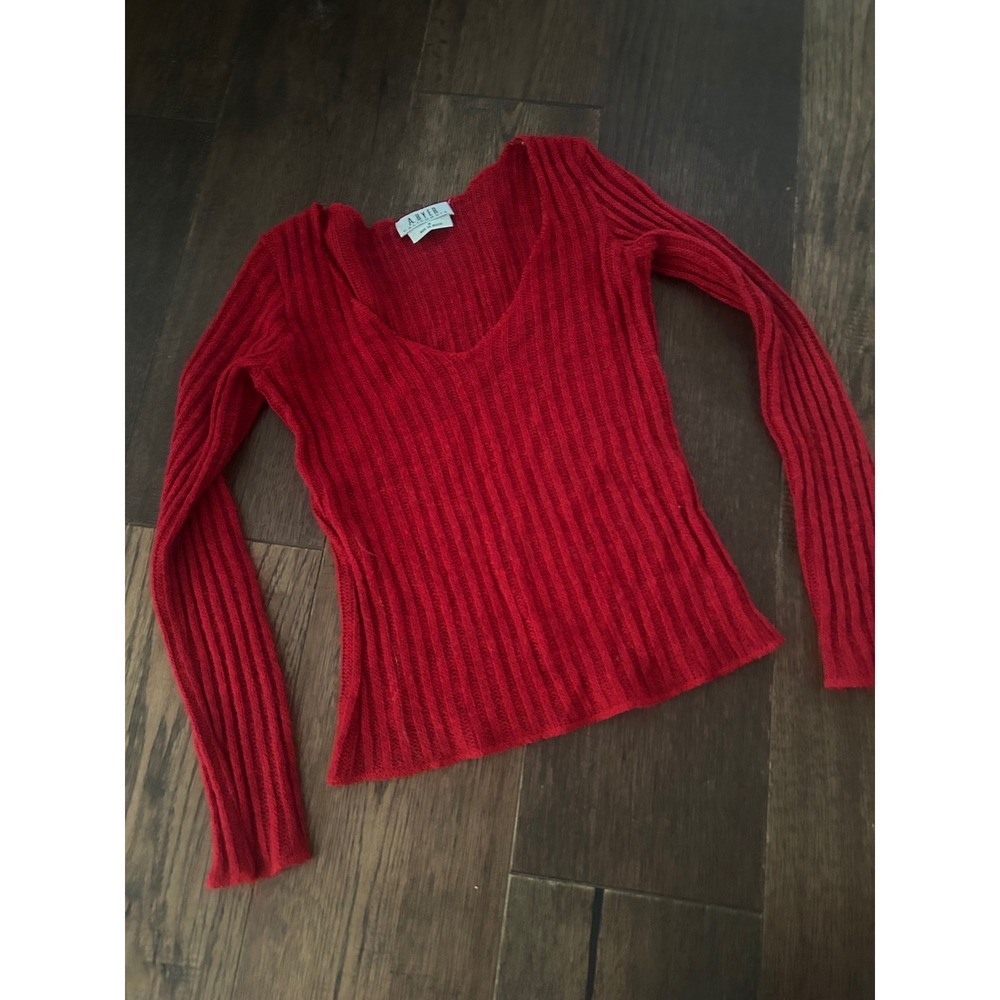 A Byer California Vintage Red Ribbed Knit V-Neck Sweater Womens M y2k